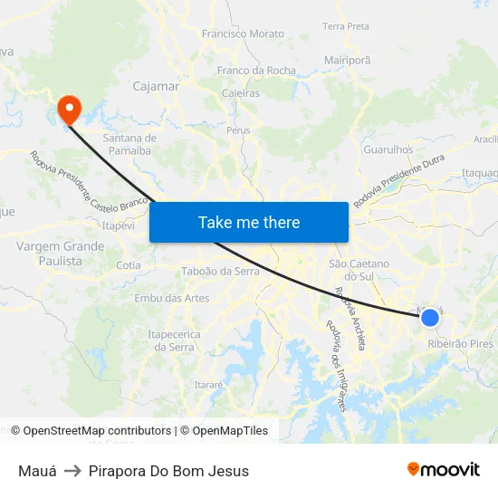 Mauá to Pirapora Do Bom Jesus map