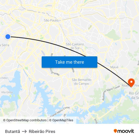 Butantã to Ribeirão Pires map