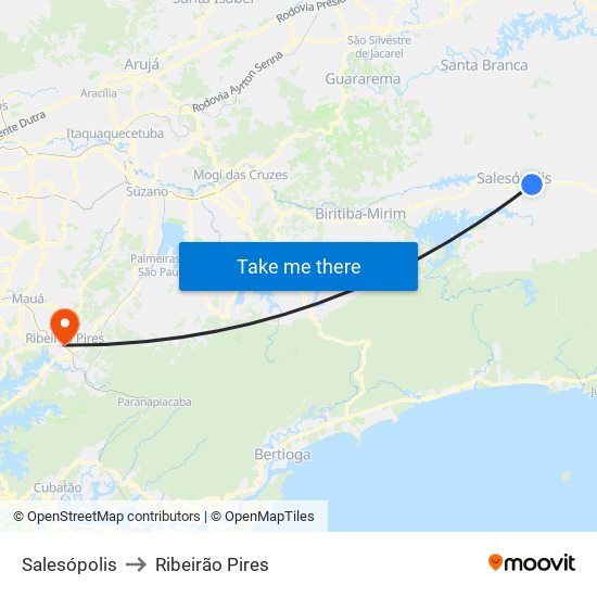 Salesópolis to Ribeirão Pires map