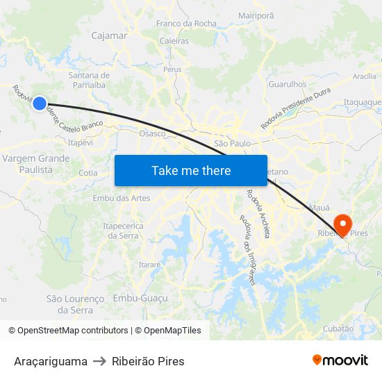 Araçariguama to Ribeirão Pires map