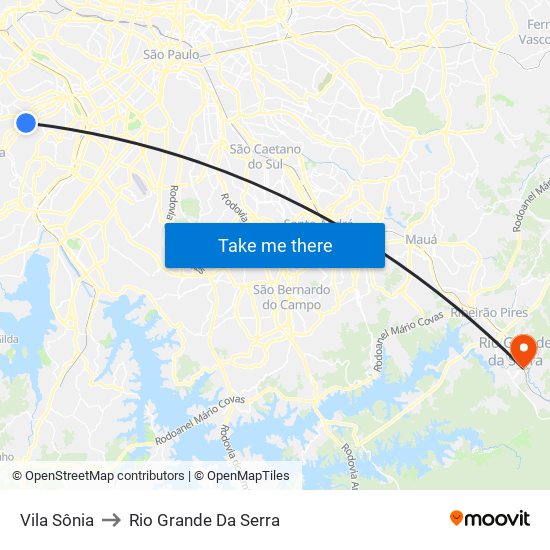 Vila Sônia to Rio Grande Da Serra map