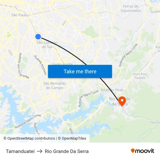 Tamanduateí to Rio Grande Da Serra map