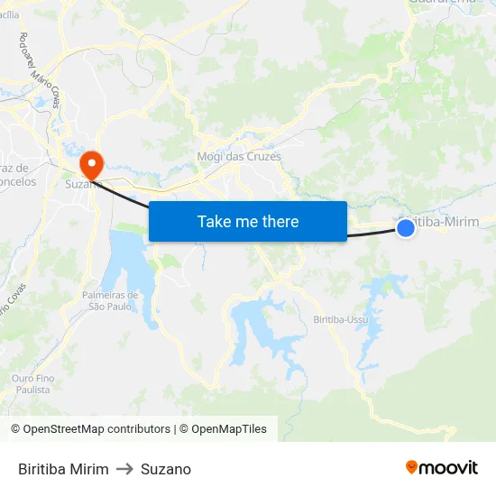 Biritiba Mirim to Suzano map