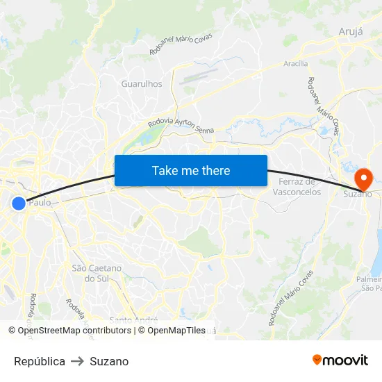 República to Suzano map