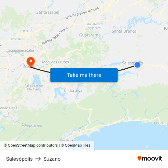Salesópolis to Suzano map