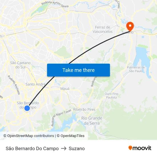 São Bernardo Do Campo to Suzano map