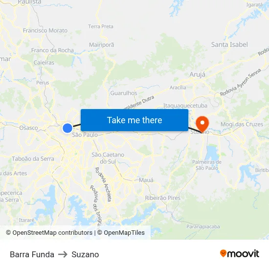 Barra Funda to Suzano map
