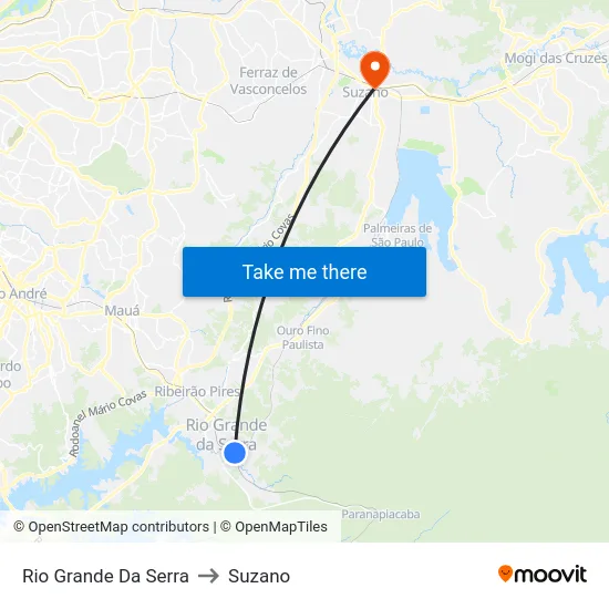Rio Grande Da Serra to Suzano map