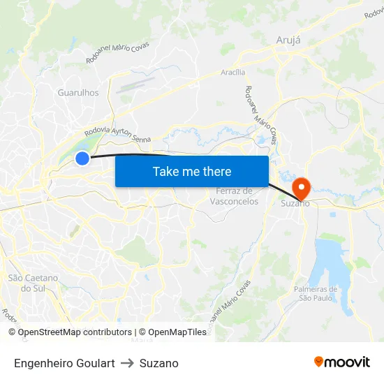 Engenheiro Goulart to Suzano map