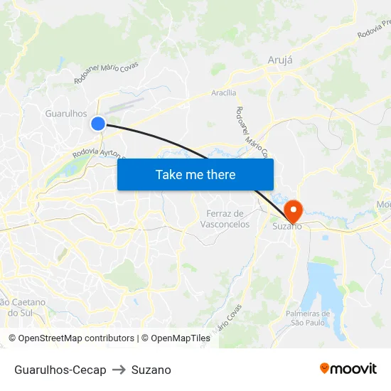 Guarulhos-Cecap to Suzano map