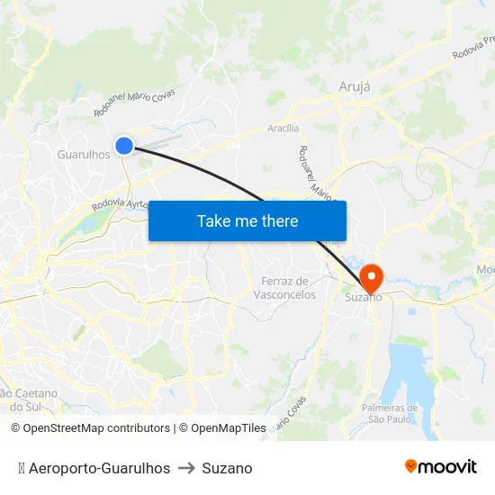 ✈️ Aeroporto-Guarulhos to Suzano map