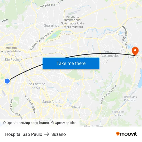 Hospital São Paulo to Suzano map