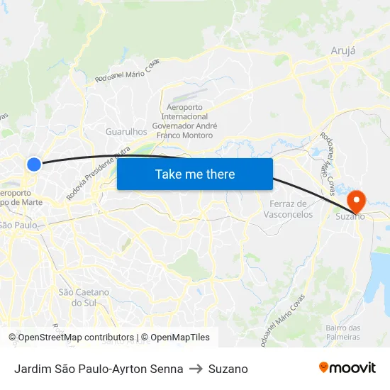 Jardim São Paulo-Ayrton Senna to Suzano map