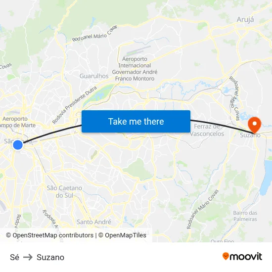 Sé to Suzano map