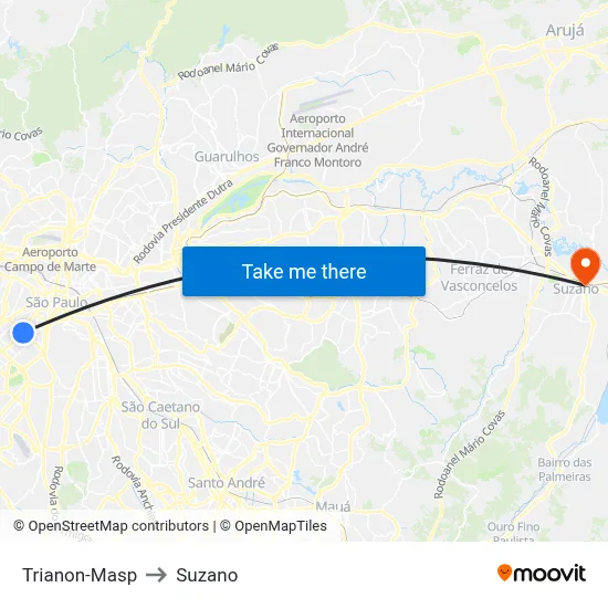 Trianon-Masp to Suzano map