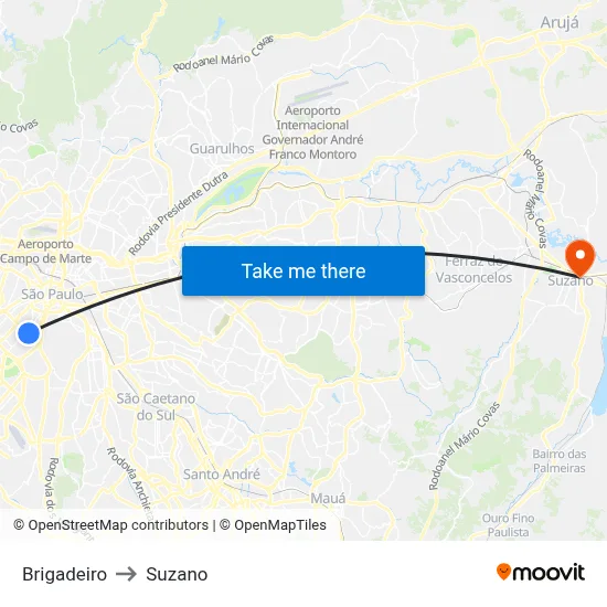 Brigadeiro to Suzano map