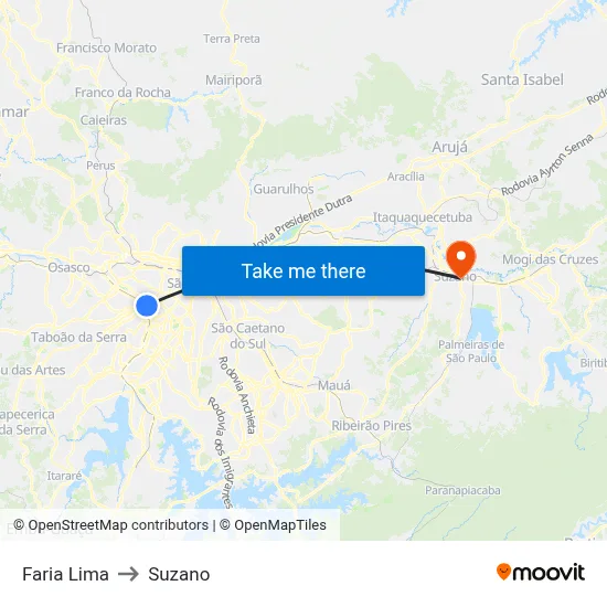Faria Lima to Suzano map