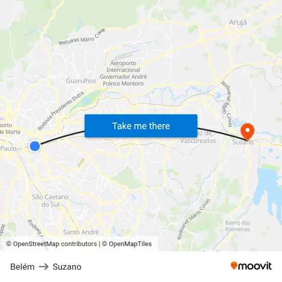 Belém to Suzano map