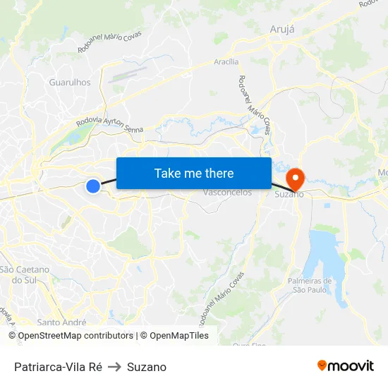 Patriarca-Vila Ré to Suzano map
