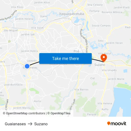 Guaianases to Suzano map