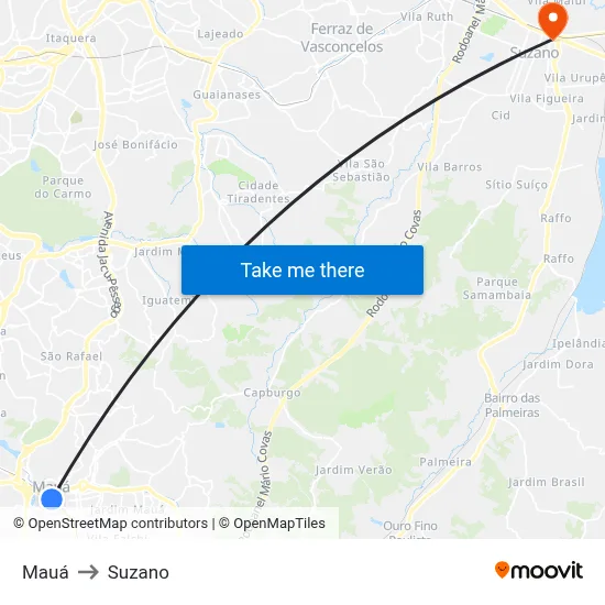 Mauá to Suzano map
