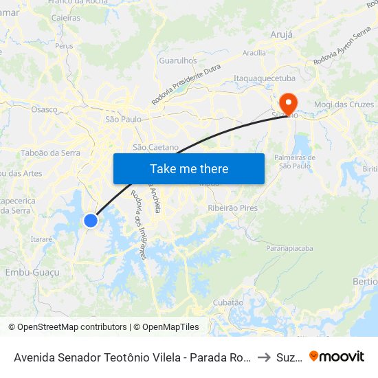 Avenida Senador Teotônio Vilela - Parada Rodrigues Vilares C/B to Suzano map