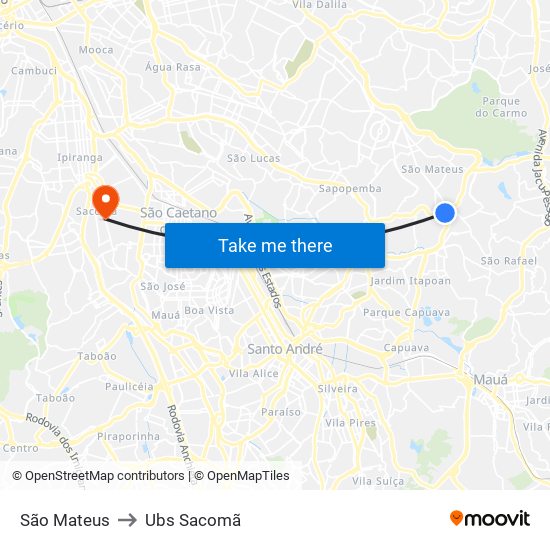 São Mateus to Ubs Sacomã map