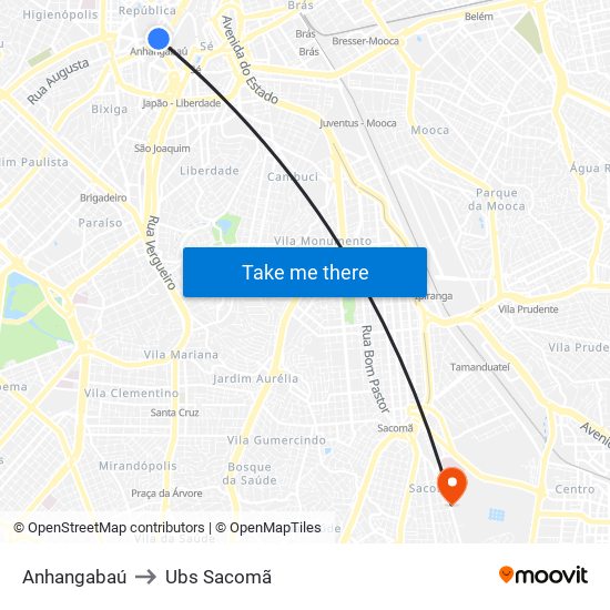 Anhangabaú to Ubs Sacomã map