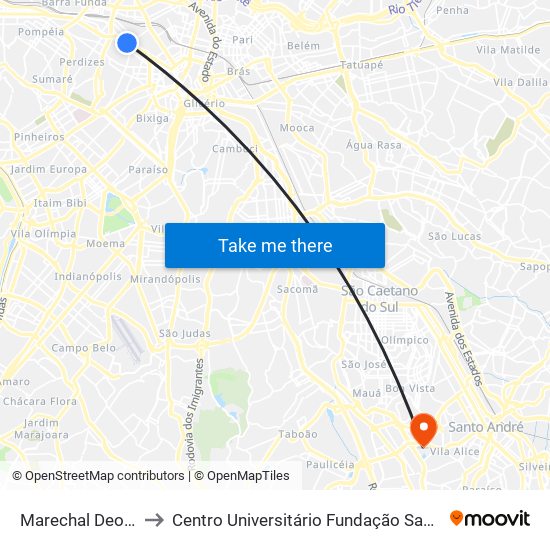 Marechal Deodoro to Centro Universitário Fundação Santo André map