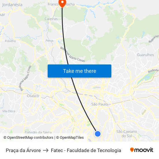 Praça da Árvore to Fatec - Faculdade de Tecnologia map