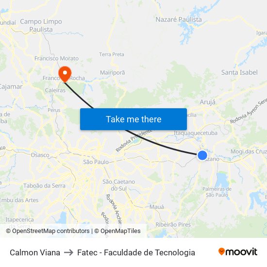 Calmon Viana to Fatec - Faculdade de Tecnologia map