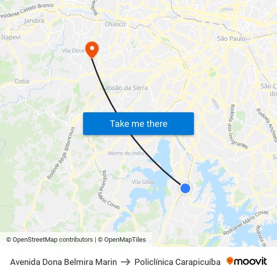 Avenida Dona Belmira Marin to Policlínica Carapicuíba map