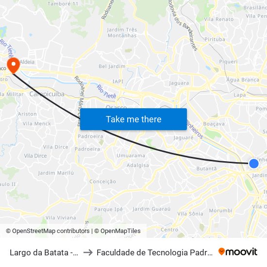 Largo da Batata - Metrô Faria Lima to Faculdade de Tecnologia Padre Danilo José de Oliveira Ohl map