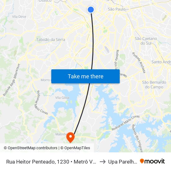 Rua Heitor Penteado, 1230 • Metrô Vila Madalena to Upa Parelheiros map