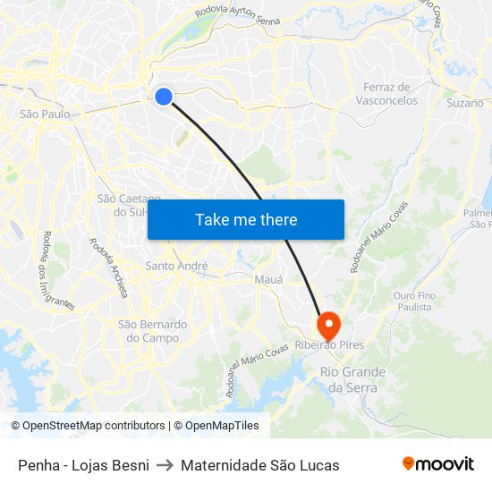 Penha - Lojas Besni to Maternidade São Lucas map