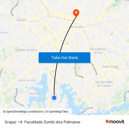 Grajaú to Faculdade Zumbi dos Palmares map