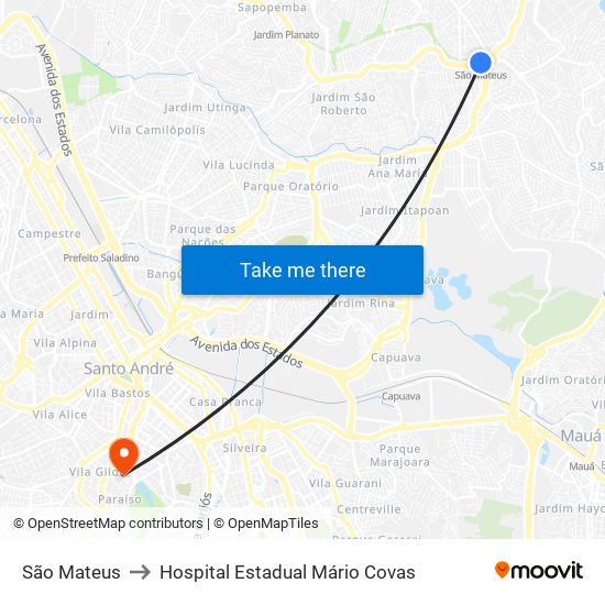 São Mateus to Hospital Estadual Mário Covas map