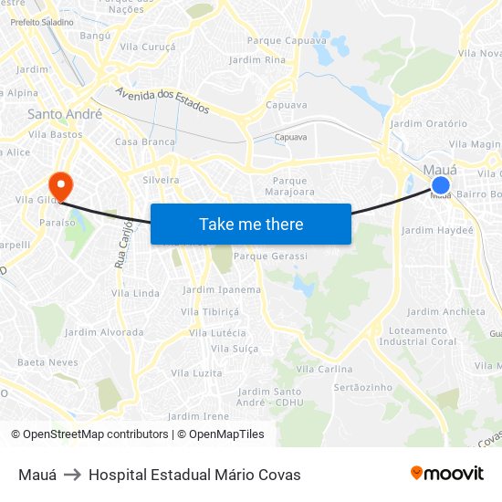 Mauá to Hospital Estadual Mário Covas map