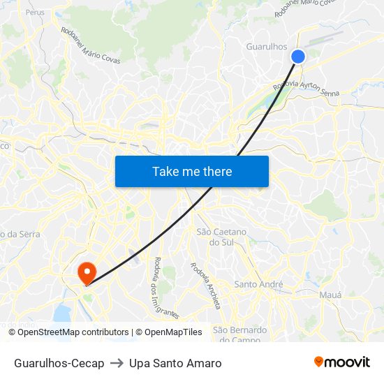 Guarulhos-Cecap to Upa Santo Amaro map