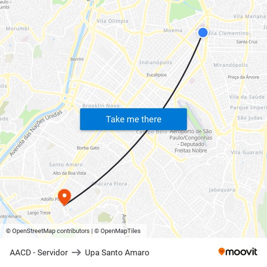AACD - Servidor to Upa Santo Amaro map