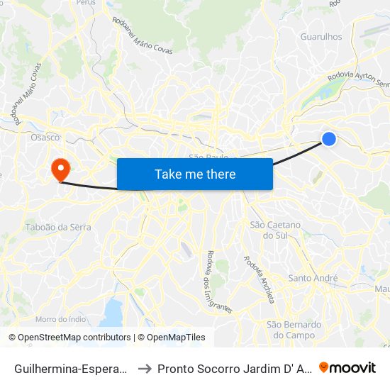 Guilhermina-Esperança to Pronto Socorro Jardim D' Abril map
