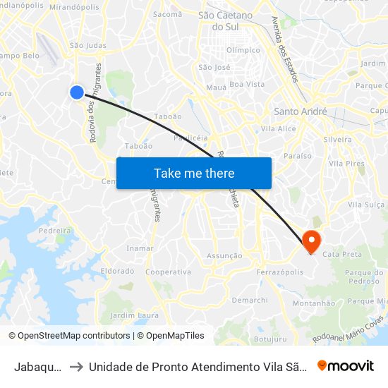 Jabaquara to Unidade de Pronto Atendimento Vila São Pedro map