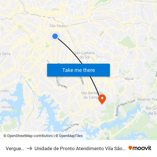 Vergueiro to Unidade de Pronto Atendimento Vila São Pedro map
