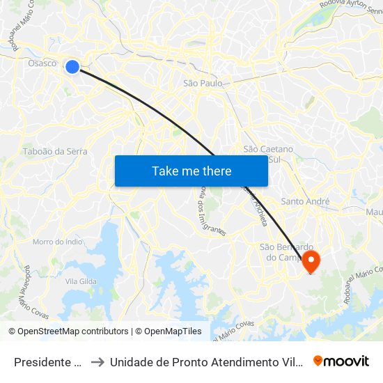 Presidente Altino to Unidade de Pronto Atendimento Vila São Pedro map