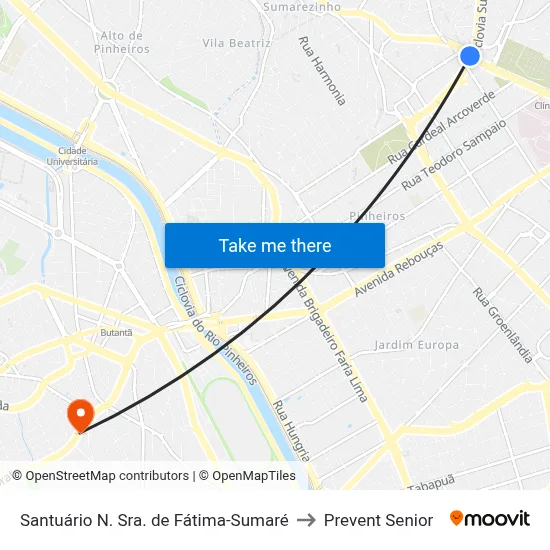 Santuário N. Sra. de Fátima-Sumaré to Prevent Senior map