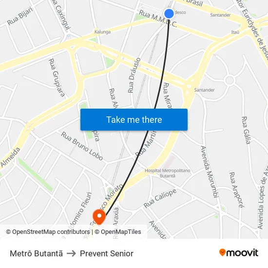 Metrô Butantã to Prevent Senior map