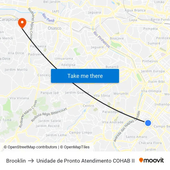 Brooklin to Unidade de Pronto Atendimento COHAB II map
