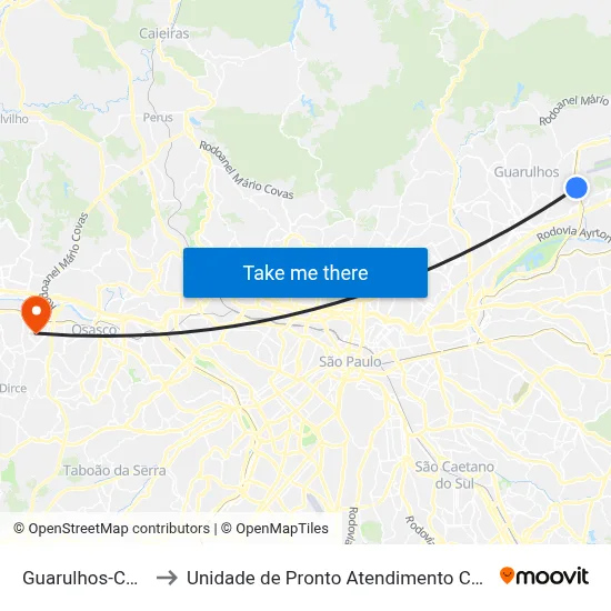 Guarulhos-Cecap to Unidade de Pronto Atendimento COHAB II map