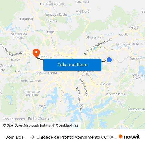 Dom Bosco to Unidade de Pronto Atendimento COHAB II map