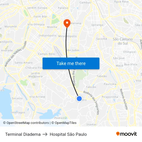 Terminal Diadema to Hospital São Paulo map